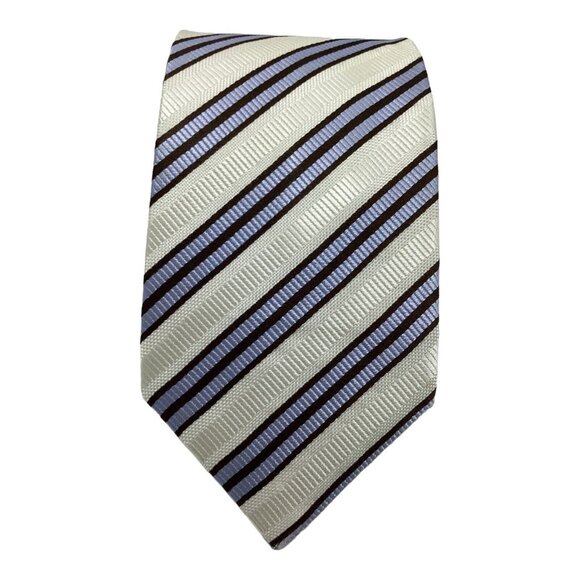 CANALI Ivory Blue Striped Silk Tie Italy 60